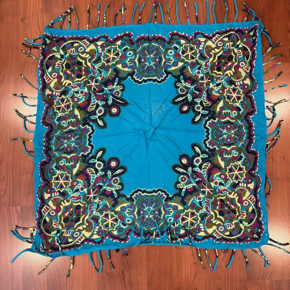 Vibrant Printed Square Scarf with Fringe - Picture 1 of 3